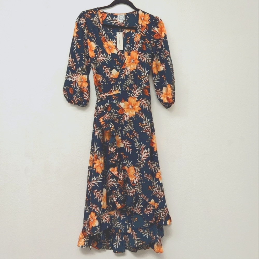 Francesca Wrap Floral Ruffle Dress - Picture 2 of 8